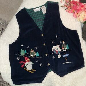 Vintage Casey & Max Navy Vest with Green Plaid Lining Size Large
